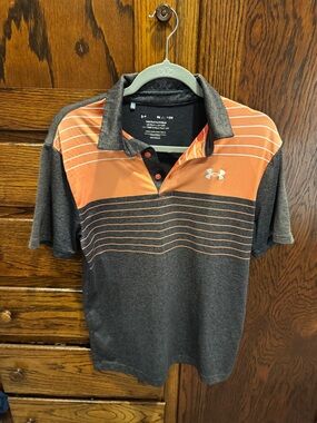 Under Armour Men’s Charcoal Gray & Orange Striped Tech Polo